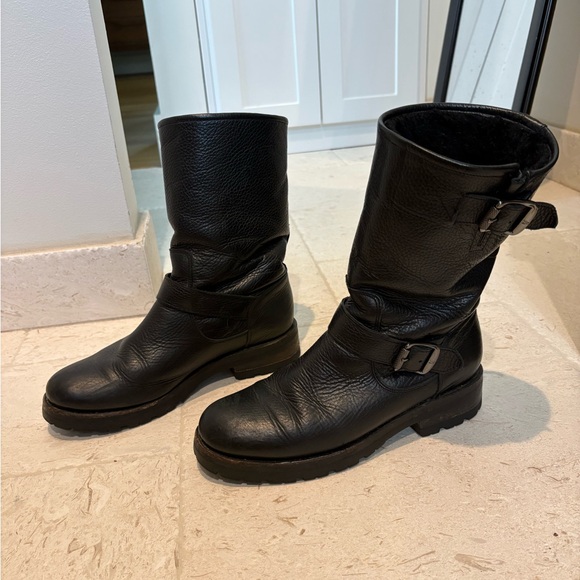 Frye Boots - Natalie Mid Engineer Lug Shearling Lined size 8M Black - Picture 7 of 9
